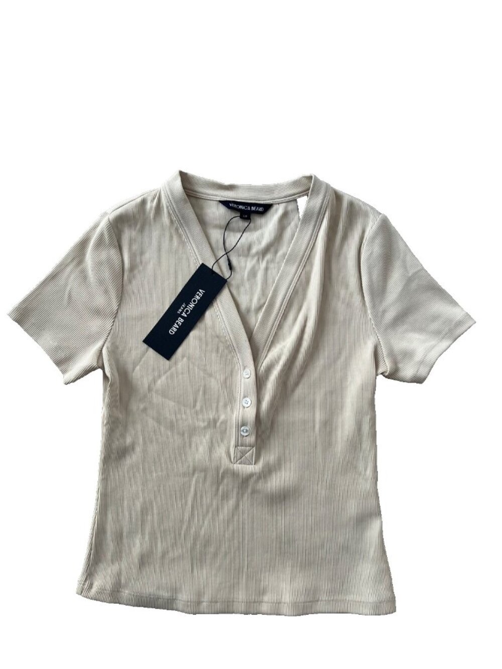 Veronica Beard Dekalb Ribbed Henley Top Limestone ( S )